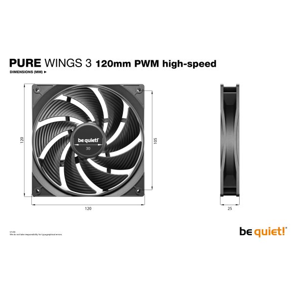 be quiet! Pure Wings 3 120mm PWM high-speed Computer behuizing Ventilator 12 cm Zwart 1 stuk(s) (BL106)