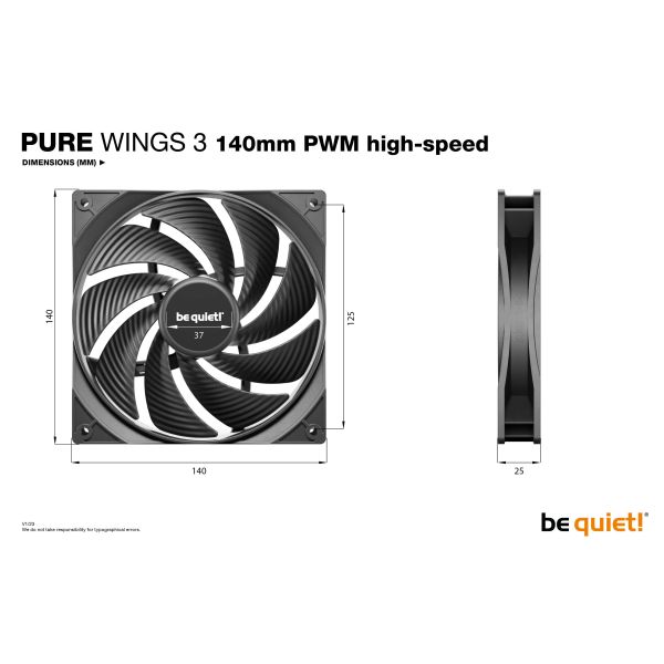 be quiet! Pure Wings 3 140mm PWM high-speed Computer behuizing Ventilator 14 cm Zwart 1 stuk(s) (BL109)
