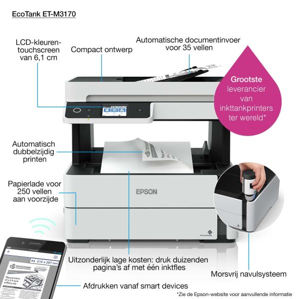 Epson EcoTank ET-M3170 zwart-witprinter (C11CG92403) Epson EcoTank ET-M3170 zwart-witprinter (C11CG92403)
