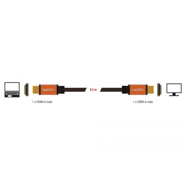 DeLOCK 85726 HDMI kabel 0,5 m HDMI Type A (Standaard) Zwart, Goud (85726)
