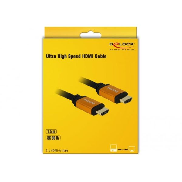 DeLOCK 85728 HDMI kabel 1,5 m HDMI Type A (Standaard) Zwart, Goud (85728)