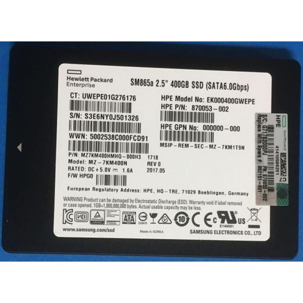 HP SPS-DRV SSD 400GB 6G SFF SATA WI-3 NHP (882151-001)