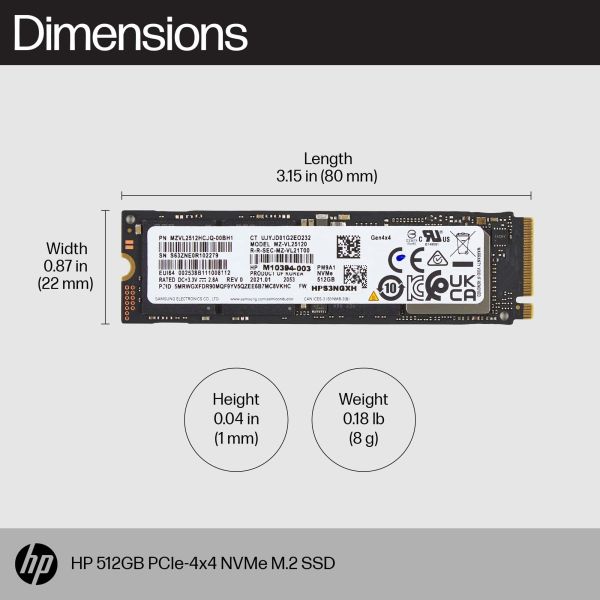 HP 512GB PCIe4x4 NVMe M.2 SSD (8C4X6AA)