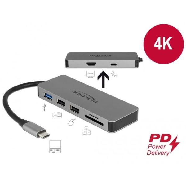 DeLOCK 87743 interface hub USB 3.2 Gen 1 (3.1 Gen 1) Type-C Grijs (87743)