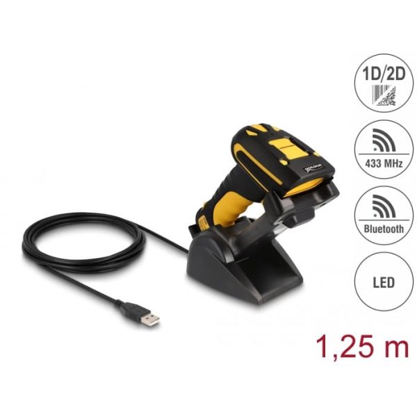 DeLOCK 90586 barcode-lezer Draagbare streepjescodelezer 1D/2D CMOS Zwart, Geel (90586)