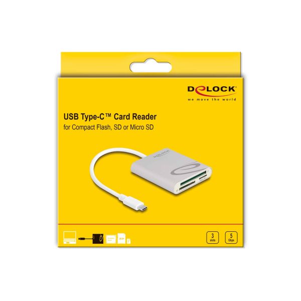 DeLOCK 91005 geheugenkaartlezer USB 3.2 Gen 1 (3.1 Gen 1) Type-C Grijs (91005)