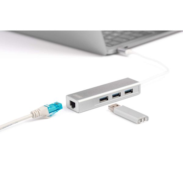 Digitus DA-70255 interface hub USB 3.2 Gen 1 (3.1 Gen 1) Type-C 1000 Mbit/s Grijs, Wit (DA-70255)