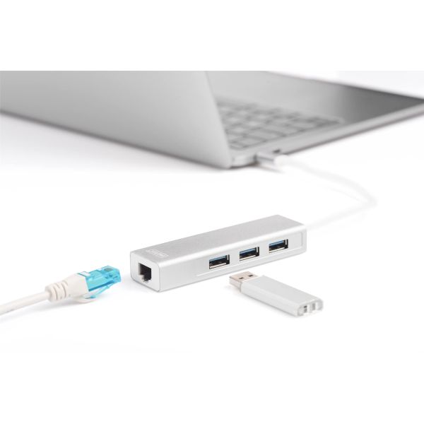 Digitus DA-70255 interface hub USB 3.2 Gen 1 (3.1 Gen 1) Type-C 1000 Mbit/s Grijs, Wit (DA-70255)