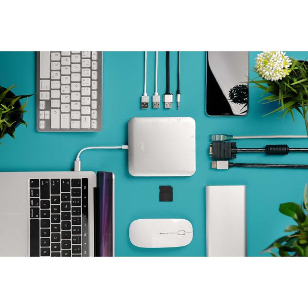 Digitus DA-70863 notebook dock & poortreplicator Bedraad USB 3.2 Gen 2 (3.1 Gen 2) Type-C Zilver (DA-70863)