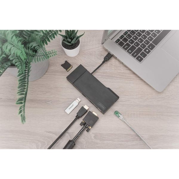 Digitus DA-70894 notebook dock & poortreplicator Bedraad USB 3.2 Gen 1 (3.1 Gen 1) Type-A Zwart (DA-70894)