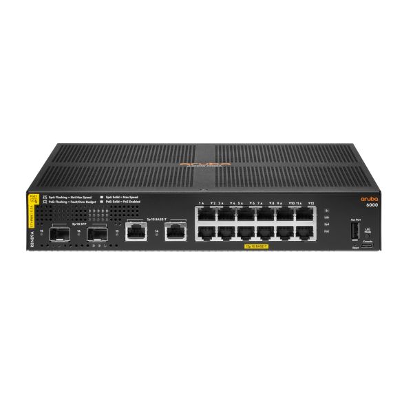 Aruba 6000 12G Class4 PoE 2G/2SFP 139W Managed L3 Gigabit Ethernet (10/100/1000) Power over Ethernet (PoE) 1U (R8N89A#ABB) Aruba 6000 12G Class4 PoE 2G/2SFP 139W Managed L3 Gigabit Ethernet (10/100/1000) Power over Ethernet (PoE) 1U (R8N89A#ABB)
