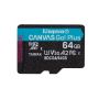 Kingston Technology 64GB microSDXC Canvas Go! Plus Gen4 200R A2 U3 enkel pakket zonder adapter (SDCG4/64GBSP) thumbnail