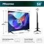 Hisense 58A6S 147,3 cm (58") 4K Ultra HD Smart TV Wifi Zwart (20019245) thumbnail