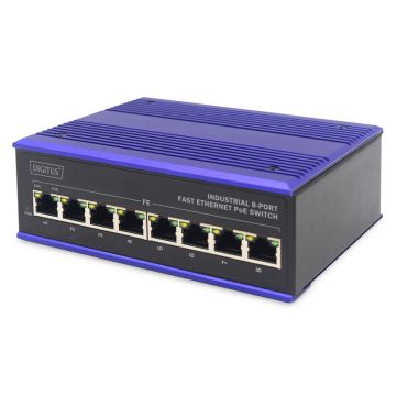 ASSMANN Electronic DN-650108 netwerk-switch Fast Ethernet (10/100) Power over Ethernet (PoE) Zwart, Blauw