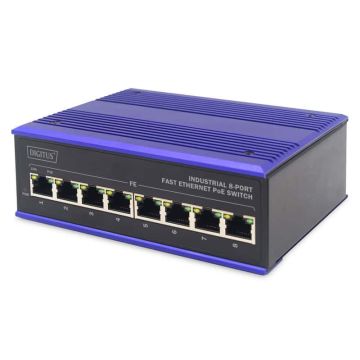 ASSMANN Electronic DN-650108 netwerk-switch Fast Ethernet (10/100) Power over Ethernet (PoE) Zwart, Blauw (DN-650108) thumbnail