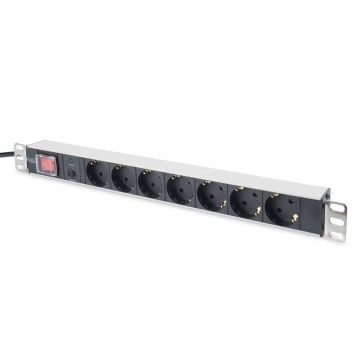Digitus 1U Aluminum PDU, rackmountable, 7x safety outlet 16A, 4000W, 250VAC 50/60Hz, overload protection (DN-95403) thumbnail