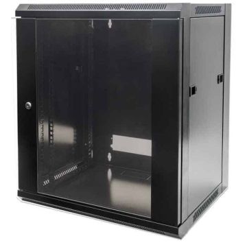 Intellinet 19" netwerkkast wand (standaard), 15U, 600 mm diep, zwart, bouwpakket, max. 60 kg, bruikbare diepte 410 mm, metalen & glazen deur, afneembare zijpanelen, montagemateriaal niet inbegrepen (711951) thumbnail