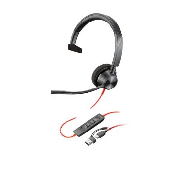 HP Poly Blackwire 3310 Monaural Microsoft Teams Certified USB-C Headset + USB-C/A adapter (8X216AA) thumbnail