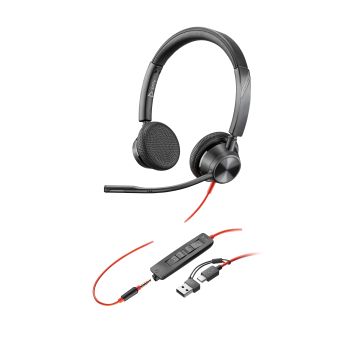 HP Poly Blackwire 3325 Stereo USB-C Headset + 3,5 mm plug + USB-C/A adapter