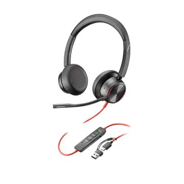 HP Poly Blackwire 8225 Stereo USB-C Headset + USB-C/A adapter
