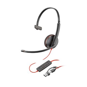 HP Poly Blackwire 3210 zwarte mono USB-C-headset + USB-C/A-adapter (bulk) (8X2J8A6) thumbnail