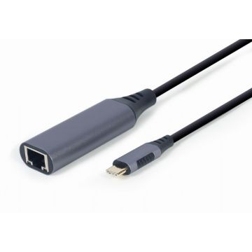 Gembird A-USB3C-LAN-01 interface hub USB 3.2 Gen 1 (3.1 Gen 1) Type-C 1000 Mbit/s Zwart, Grijs
