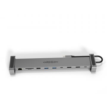 Origin Storage Travel Dock USB C 10in1 with dual HDMI 4k 60HZ Bedraad USB 3.2 Gen 1 (3.1 Gen 1) Type-A + Type-C Grijs