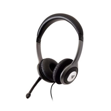 V7 HU521-2EP hoofdtelefoon/headset Bedraad Hoofdband Kantoor/callcenter Zwart, Zilver (PM45A10000030300) thumbnail