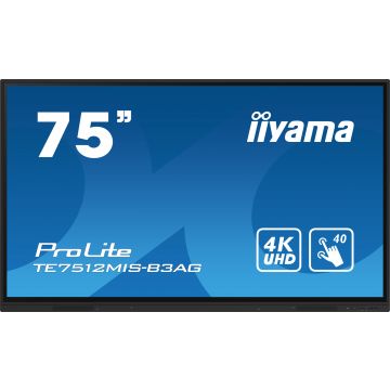 iiyama TE7512MIS-B3AG beeldkrant Kiosk-ontwerp 190,5 cm (75") LCD Wifi 400 cd/m² 4K Ultra HD Zwart Touchscreen Type processor Android 11 24/7