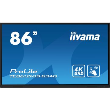 iiyama TE8612MIS-B3AG beeldkrant Kiosk-ontwerp 2,18 m (86") LCD Wifi 400 cd/m² 4K Ultra HD Zwart Touchscreen Type processor Android 11 24/7