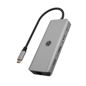ICY BOX IB-DK4012-CPD Bedraad USB 3.2 Gen 1 (3.1 Gen 1) Type-C Antraciet, Zwart