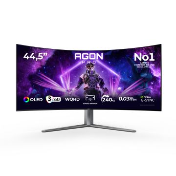 AOC AGON PRO AG456UCZD computer monitor 113 cm (44.5") 3440 x 1440 Pixels Wide Quad HD OLED Zwart, Grijs (AG456UCZD) thumbnail