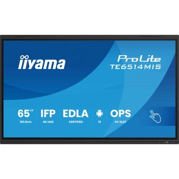 iiyama PROLITE TE6514MIS-B2AG Kiosk-ontwerp 165,1 cm (65") LCD Wifi 435 cd/m² 4K Ultra HD Zwart Touchscreen Type processor Android 24/7 (TE6514MIS-B2AG) thumbnail