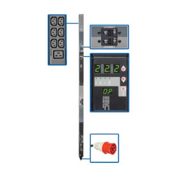 Eaton 3-Phase Local Metered PDU 23kW 42 208-240V outlets 36 C13 6 C19 IEC309 32A Red 3P+N+E 360-415V Input 0u vertical TAA (PDU3XMV6G32) thumbnail