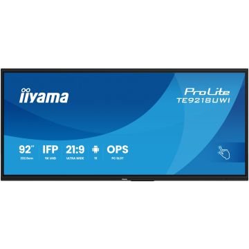 iiyama TE9218UWI-B1AG beeldkrant Kiosk-ontwerp 2,32 m (91.5") LED Wifi 500 cd/m² 5K Ultra HD Zwart Touchscreen Type processor Android 16/7 (TE9218UWI-B1AG) thumbnail