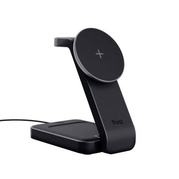 Trust Viro 3-in-1 Draadloze Magnetische Oplaadstandaard – Draadloze oplader standaard – Geschikt voor iPhone Apple Watch en AirPods – Zwart (25464) thumbnail