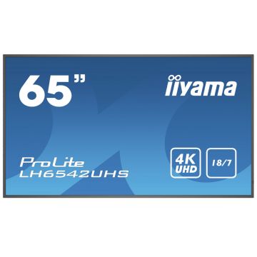 iiyama LH6542UHS-B3 beeldkrant Digitale signage flatscreen 163,8 cm (64.5") IPS 500 cd/m² 4K Ultra HD Zwart Type processor Android 8.0 18/7