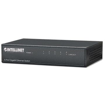 Intellinet 5-poorts Gigabit Ethernet netwerk switch, desktopuitvoering, metalen behuizing, IEEE 802.3az energiezuinig ethernet, 3 jaar garantie (530378) thumbnail
