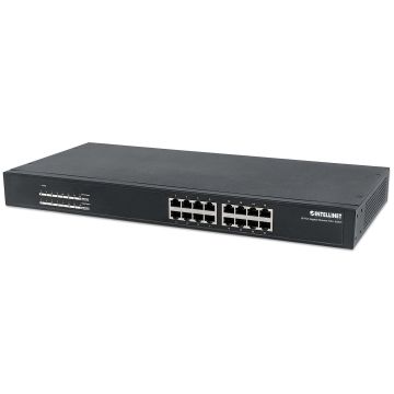 Intellinet 16-poorts Gigabit Ethernet PoE+ netwerk switch, 16x PoE-poorten, IEEE 802.3at/af (PoE+/PoE), endspan, rackmontage, 3 jaar garantie (560993) thumbnail