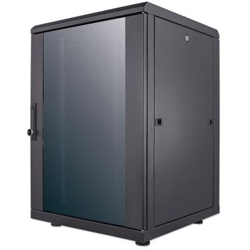 Intellinet 19" netwerkkast vrijstaand, 16U, 600x600 mm (breedte x diepte), zwart, bouwpakket (flatpack), max. 1500 kg, meerpuntsdeurslot, 1 slot per zijpaneel, bruikbare diepte 123–373 mm, IP20, staal (713061) thumbnail