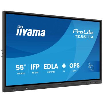 iiyama TE5513A-B1AG beeldkrant Interactief flatscreen 138,7 cm (54.6") Wifi 500 cd/m² 4K Ultra HD Zwart Touchscreen Type processor Android 18/7 (TE5513A-B1AG) thumbnail
