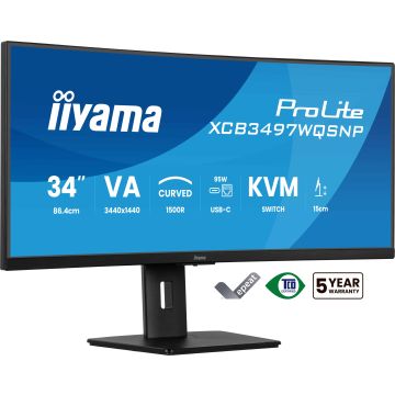 iiyama ProLite XCB3497WQSNP-B1 computer monitor 86,4 cm (34") 3440 x 1440 Pixels UltraWide Quad HD LED Zwart (XCB3497WQSNP-B1) thumbnail