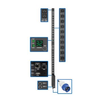 Eaton 7.7kW Single-Phase Switched PDU with LXPlatform Interface 230V Output IEC 309 32A Blue 10 ft. (3.05 m) Cord 0U TAA (PDUMV32HVNETLX) thumbnail