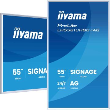 iiyama LH5581UHSG-1AG beeldkrant Digitale signage flatscreen 138,7 cm (54.6") Wifi 500 cd/m² 4K Ultra HD Wit Type processor Android 24/7 (LH5581UHSG-1AG) thumbnail
