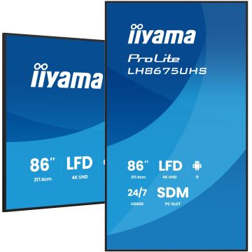 iiyama LH8675UHS-B2AG beeldkrant Digitale signage flatscreen 2,17 m (85.6") LCD Wifi 500 cd/m² 4K Ultra HD Zwart Type processor Android 11 24/7 (LH8675UHS-B2AG) thumbnail