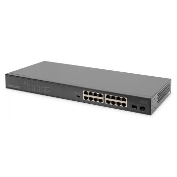 DIGITUS Switch 16-Port Gigabit Netzwerkswitch, 19 Zoll, unmanaged, 2 Uplink Ports, SFP (DN-95347-2) thumbnail