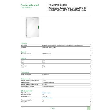 APC Maintenance Bypass Panel single unit (E3MBP60K400H) thumbnail