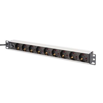 Digitus Socket Strip - 9 Way Outlet - Aluminum profile and back-up fuse - 2m - Supply Cable - IEC C14 Plug (DN-95437) thumbnail