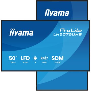 iiyama LH5075UHS-B2AG beeldkrant Digitale signage flatscreen 125,7 cm (49.5") LCD Wifi 500 cd/m² 4K Ultra HD Zwart Type processor Android 11 24/7 (LH5075UHS-B2AG) thumbnail