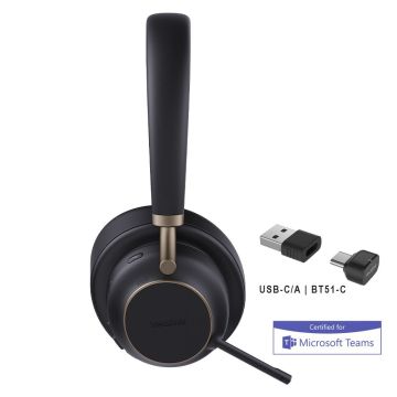 Yealink BH76 Plus - Headset - on-ear (BH76 PLUS WITH CHARGING STAND TEAMS BLACK USB-C/A) (BH76 PLUS WITH CHARGING STAND) thumbnail